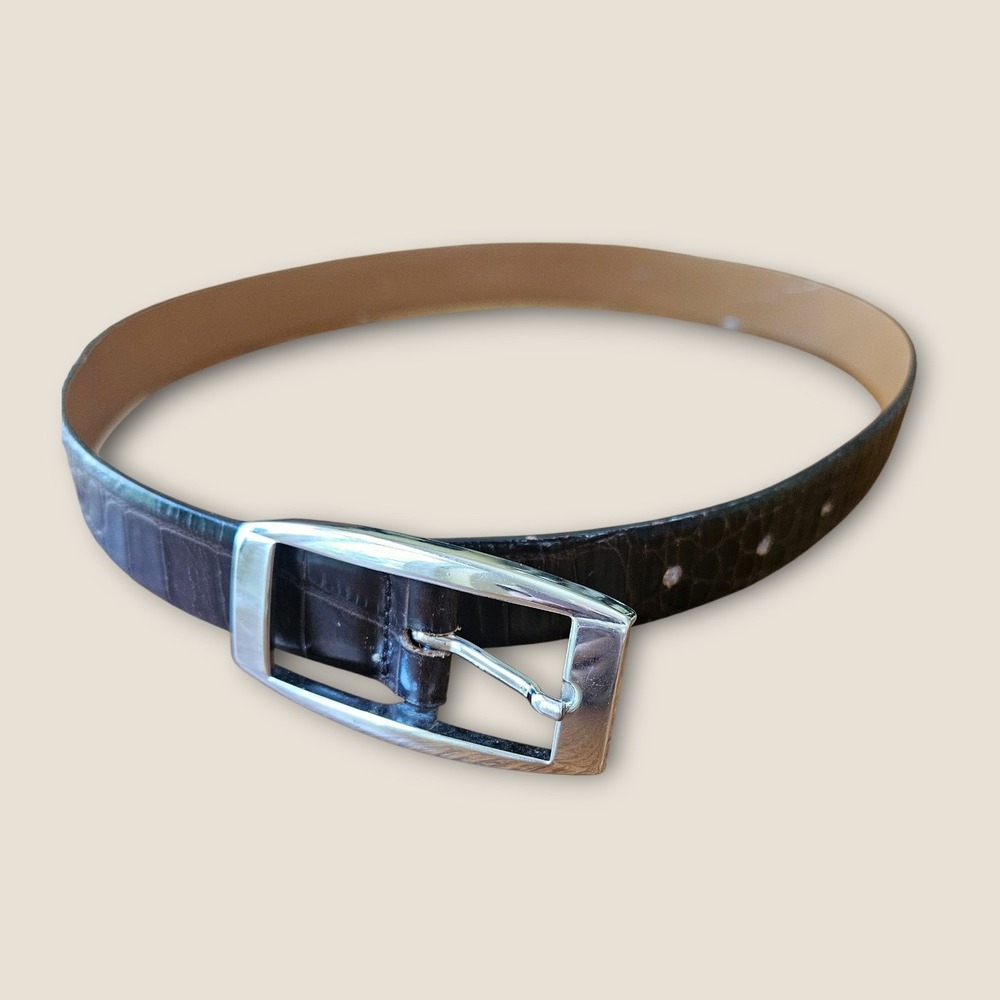 Harold's Dark Brown Croc-Textured Leather Belt with Silver Buckle